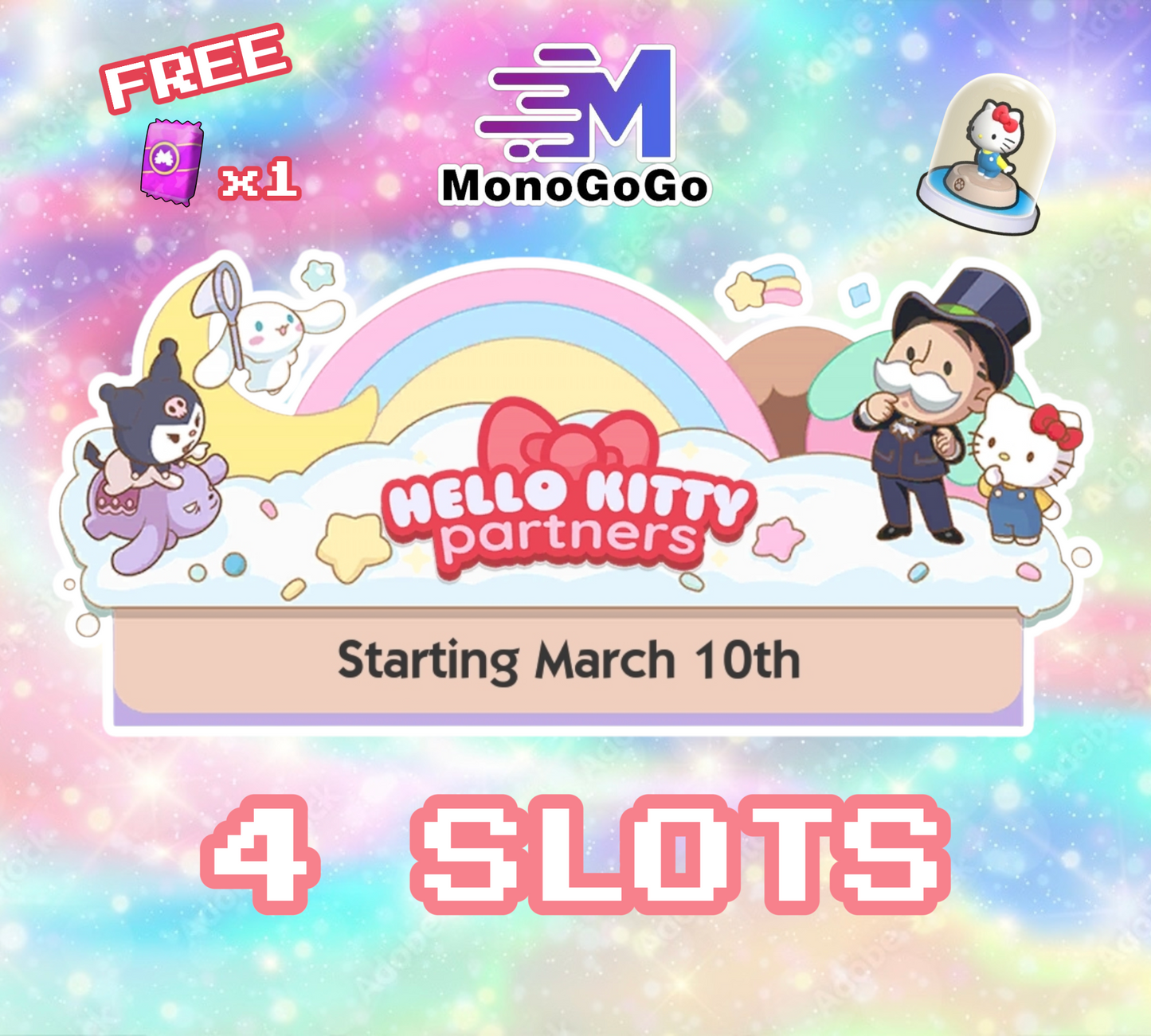 4 SLOTS For Hello Kitty Partners Event - Monopoly Go ( Free 5 Star Sticker x1 )